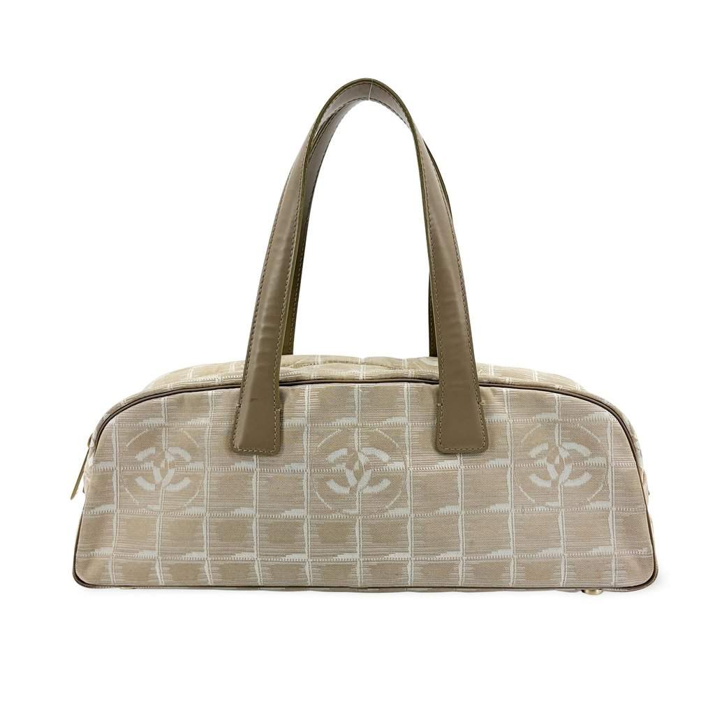 Chanel New Travel Line Bowler Bag Beige Beige Jacquard Fair - Front View