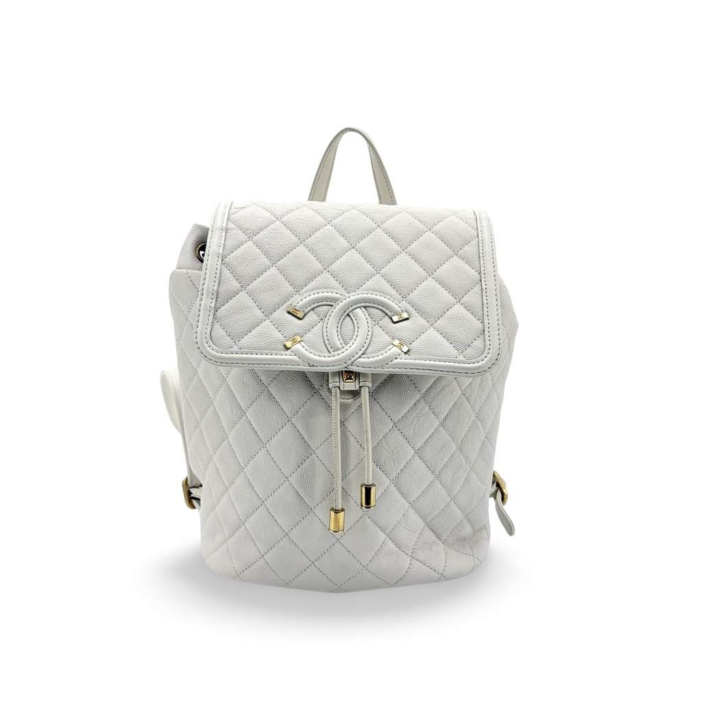 Chanel Urban Spirit Backpack Medium White Gold Hardware White Leather Good - Front View
