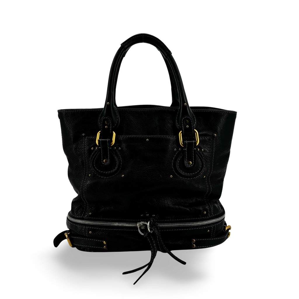 Chloé Bay Tote Bag Black Black Leather Good - Front View