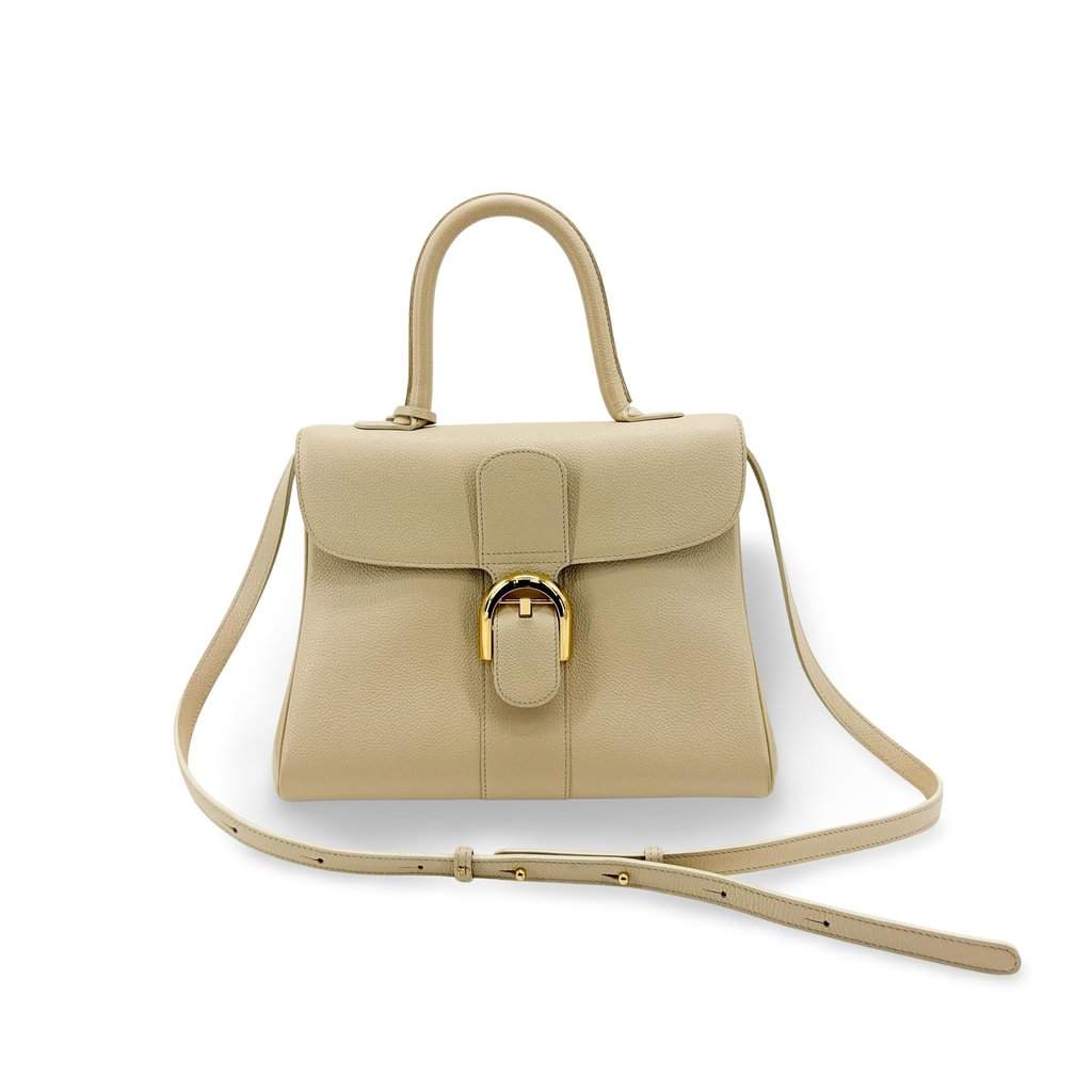 Delvaux Briand MM Rodeo Calf Beige Gold Hardware Beige Leather Good - Front View