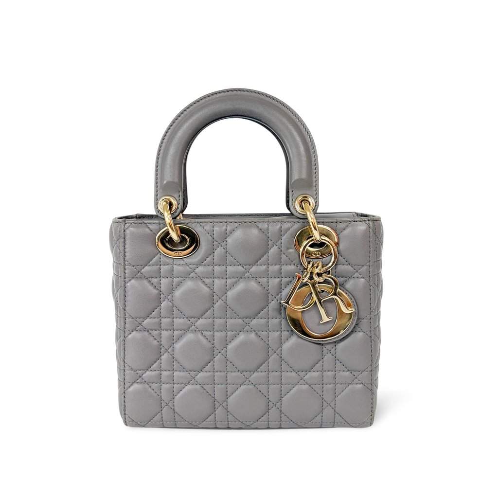 Dior Lady Dior Medium Bag Grey Lambskin Gold Hardware MultiColor Leather Good - Front View