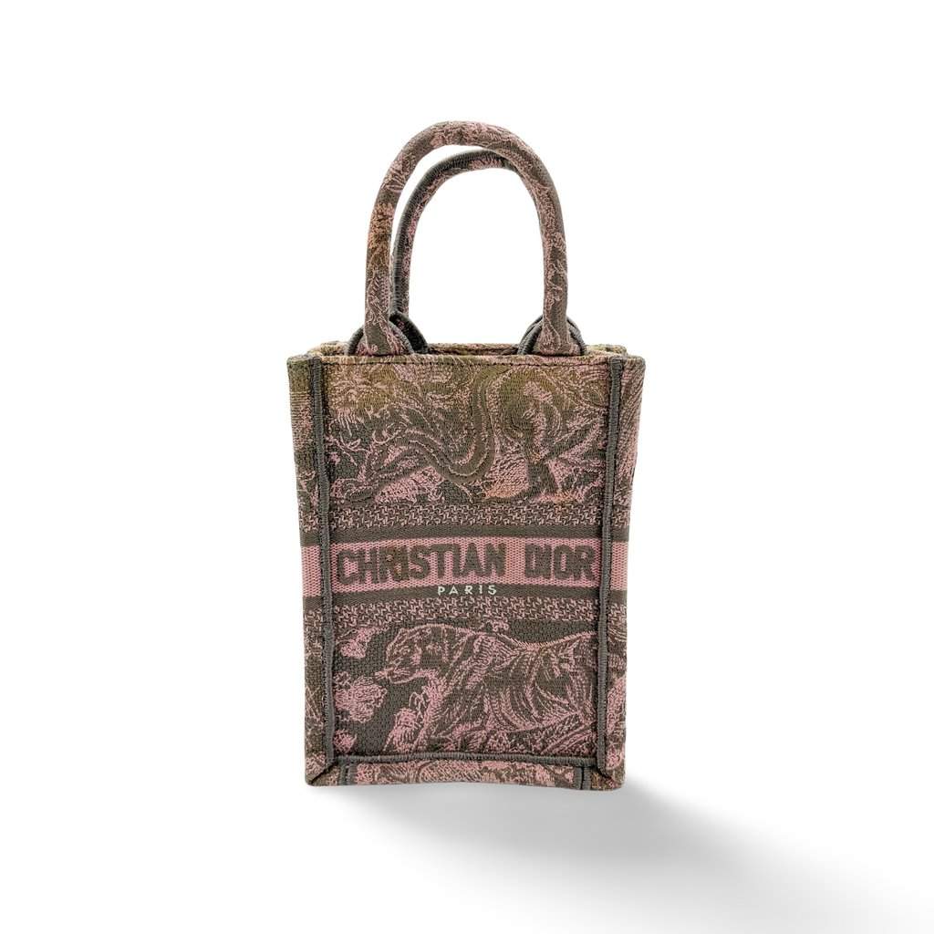 Dior Mini Book Tote Pink and Gray Jui Reverse Embroidery Pink Leather Fair - Front View
