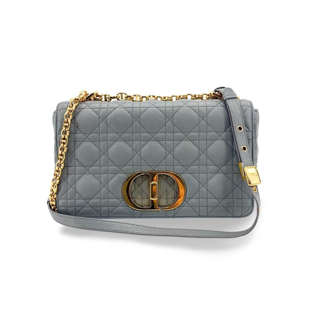 Dior Medium Dior Caro Bag Cloud Blue Gold Hardware MultiColor Leather Very good - Front View