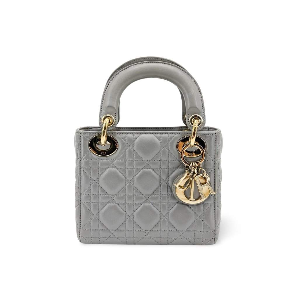 Dior Mini Lady Dior Bag Steel Grey Lambskin Gold Hardware Gold Leather Very good - Front View