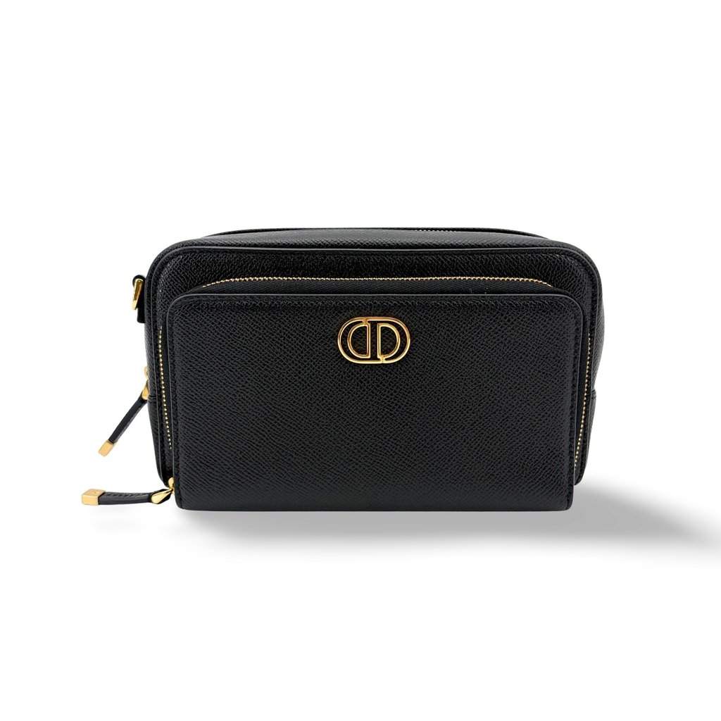 Dior 30 Montaigne 2-in-1 Pouch Black Grain Calfskin Black Leather Very good - Front View