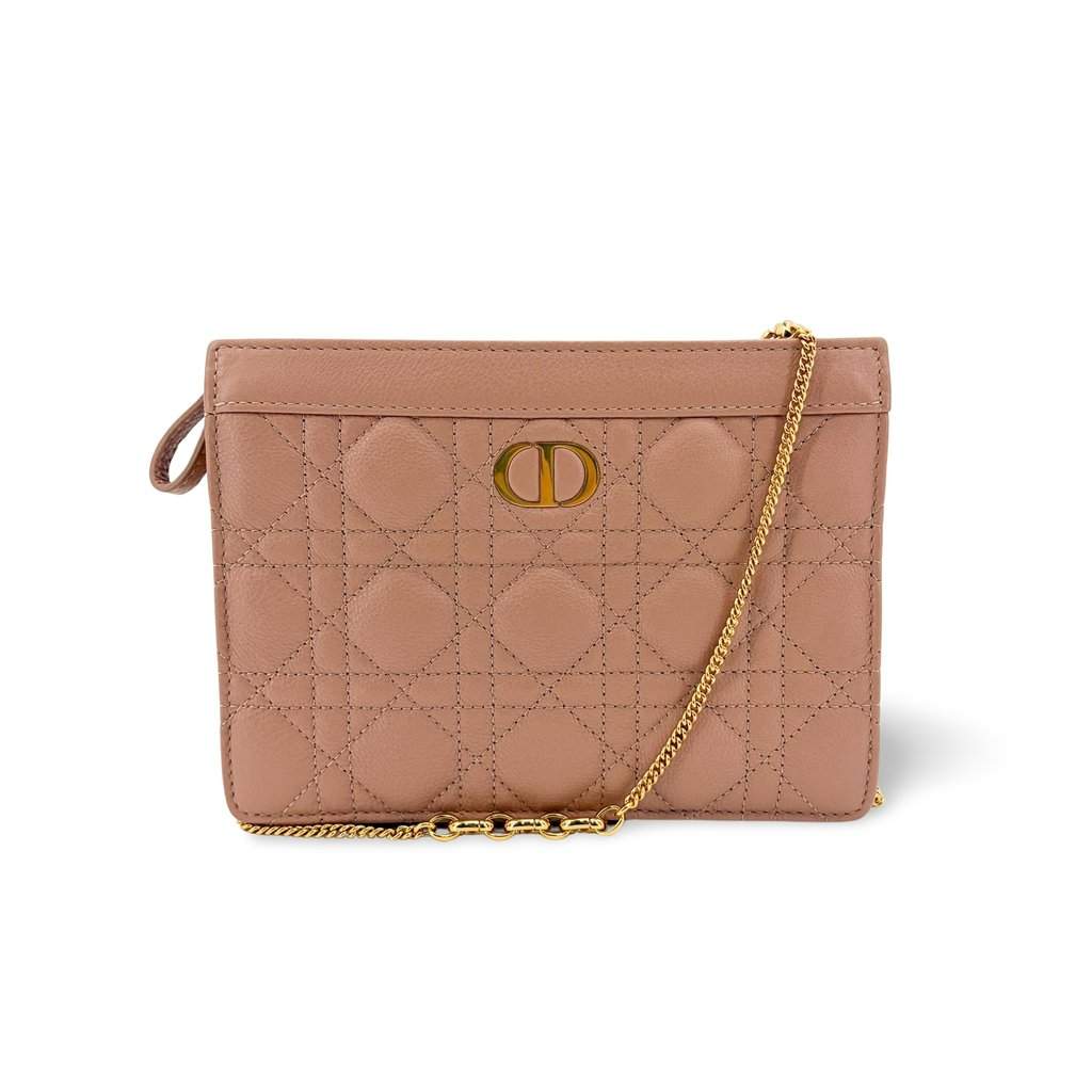 Dior Caro Slim Pouch Rose des Vents Cannage Calfskin Pink Leather Very good - Front View