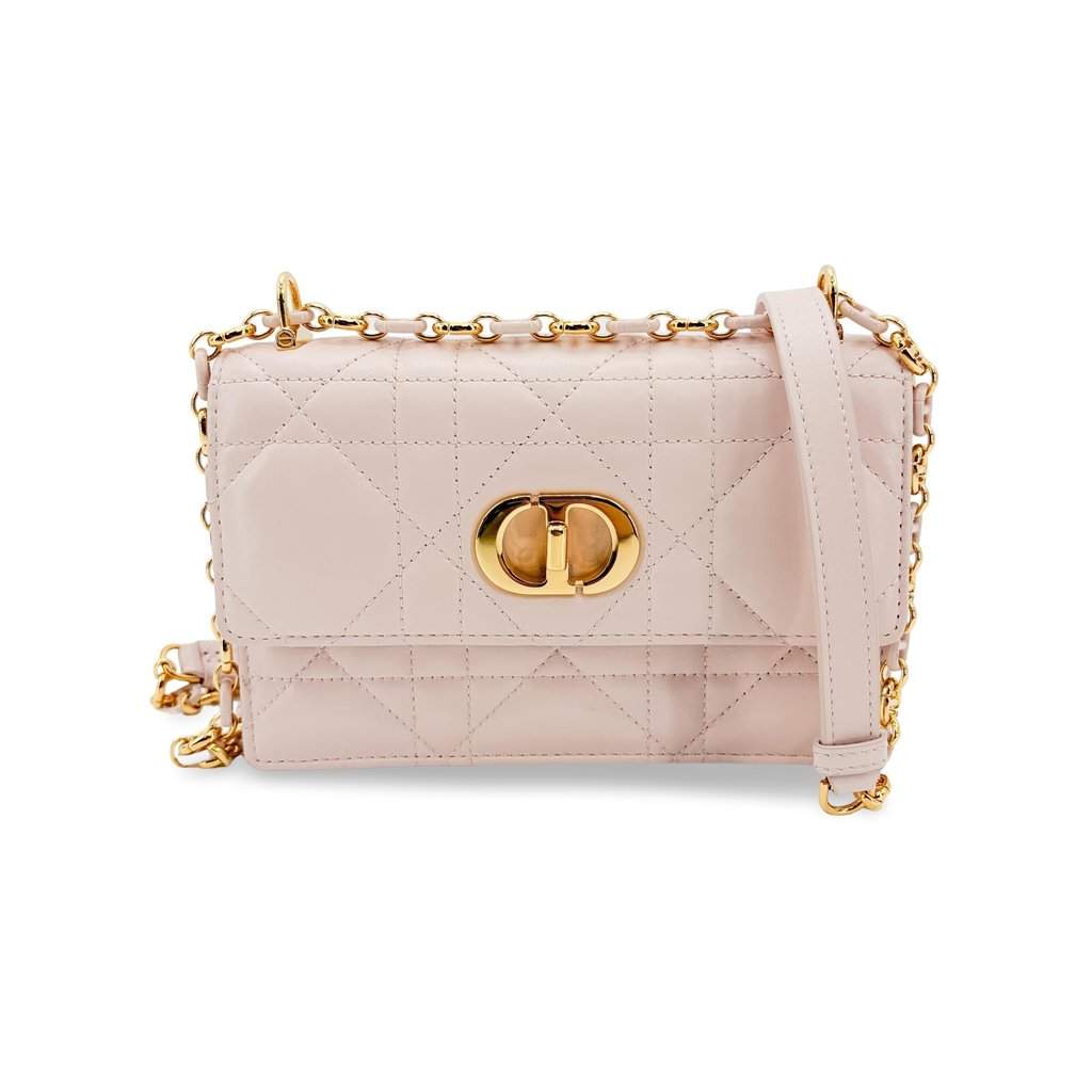 Dior Caro Chain Pouch Rose de Vent Cannage Calfskin Pink Leather Very good - Front View