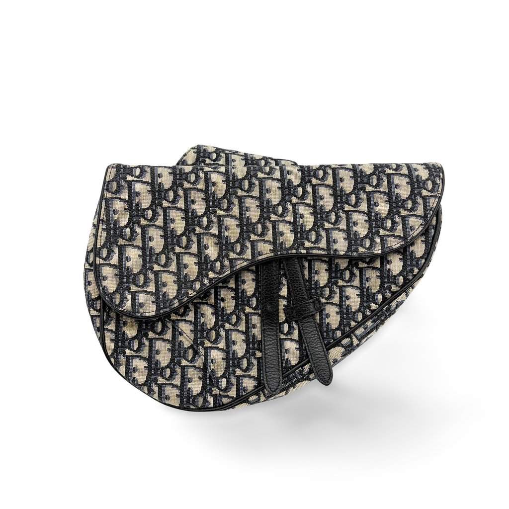 Dior Oblique Saddlebag Medium Blue Beige Jacquard Very good - Front View