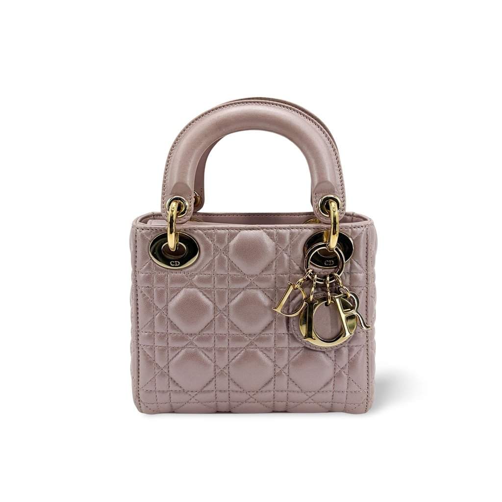 Dior Mini Lady Dior Bag Antique Pink Lambskin Gold Hardware Gold Leather Very good - Front View