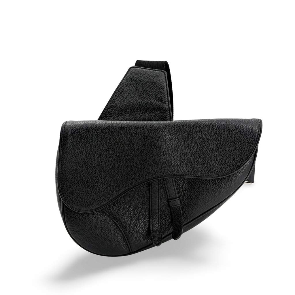 Dior Men's Saddle Bag Black Grain Calfskin Black Leather Good - Front View