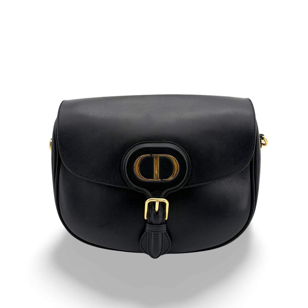 Dior Bobby Medium Bag Black Box Calfskin Black Leather Good - Front View