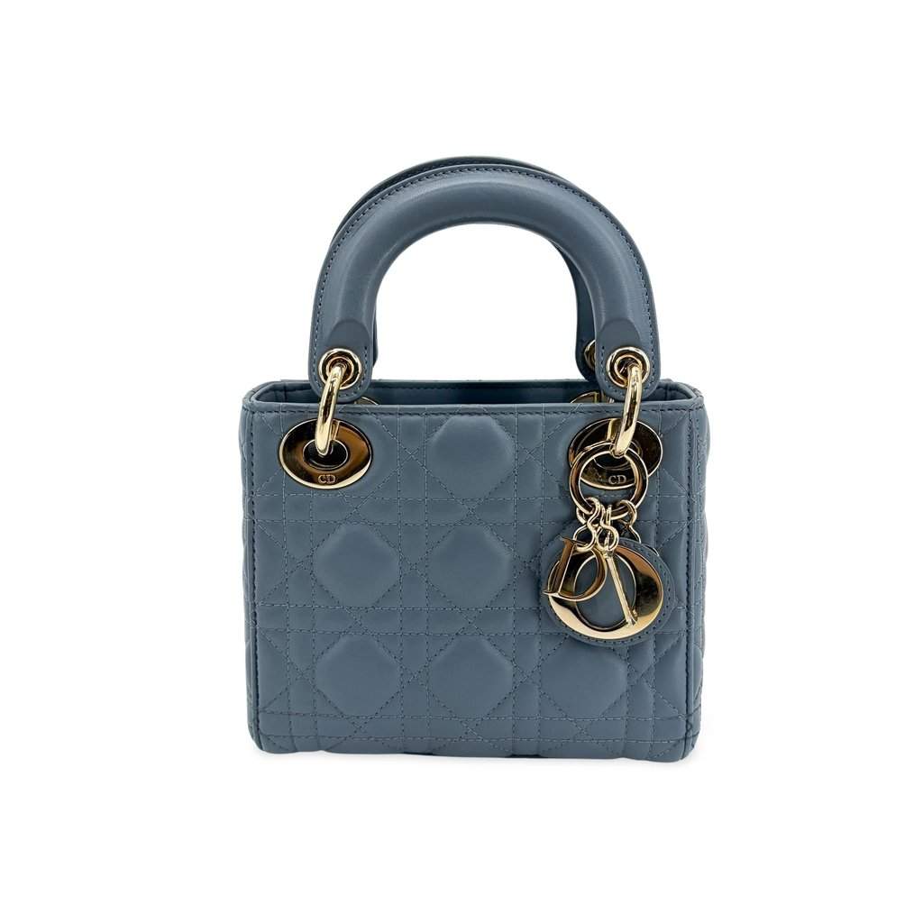 Dior Mini Lady Dior Bag Cloud Blue Lambskin Gold Hardware Blue Leather Very good - Front View