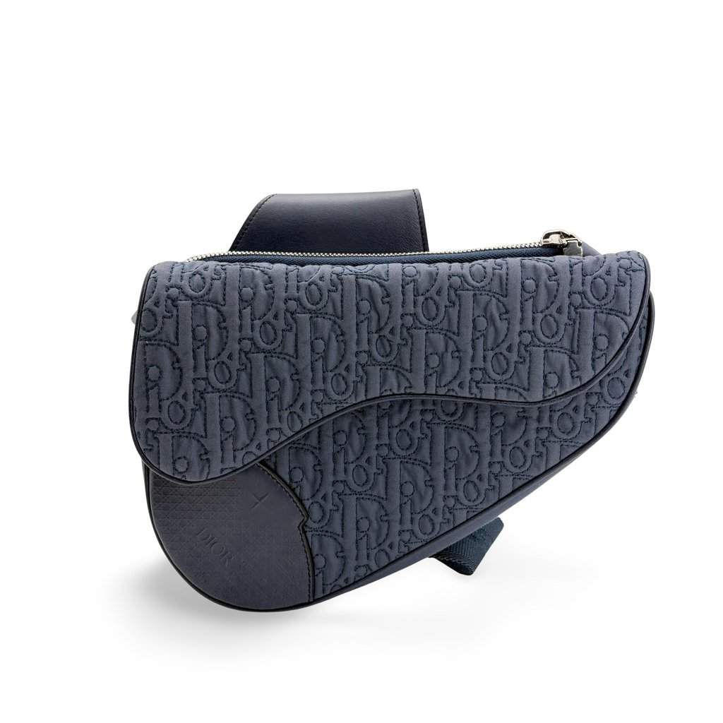 Dior Saddle Bag Navy Oblique Technical Fabric Blue Leather Very good - Front View