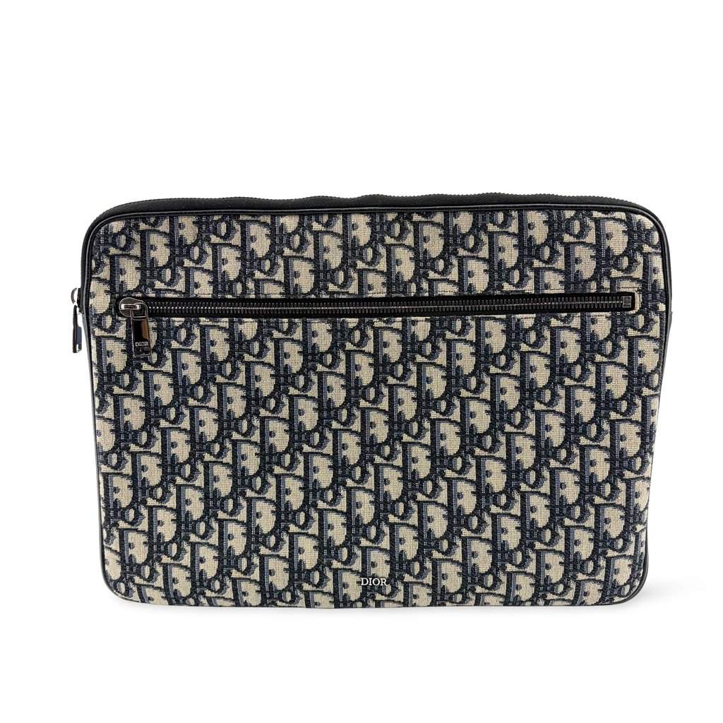 Dior Oblique A4 Document Holder Navy Beige Canvas Good - Front View