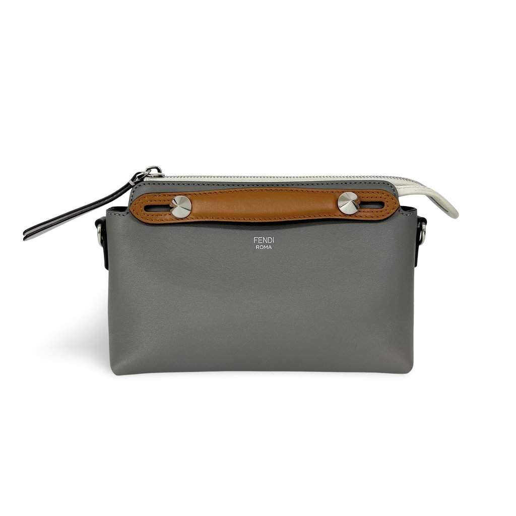 Fendi By the Way Small Boston Bag Gray Grey Leather Good - Front View