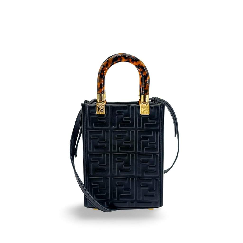Fendi Mini Sunshine Shopper Bag Black Leather Black Leather Very good - Front View