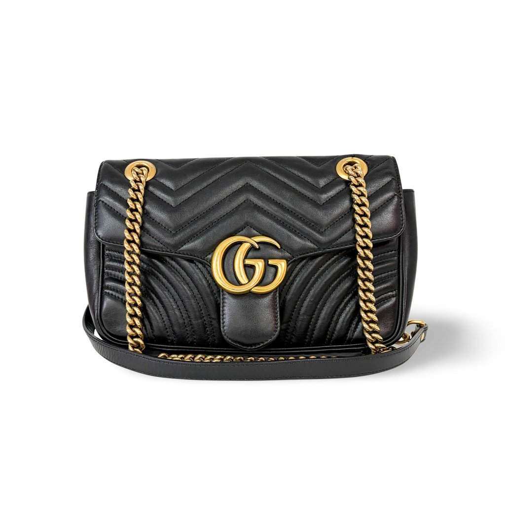 Gucci GG Marmont Small Matelassé Shoulder Bag Black with Gold Hardware MultiColor Leather Good - Front View