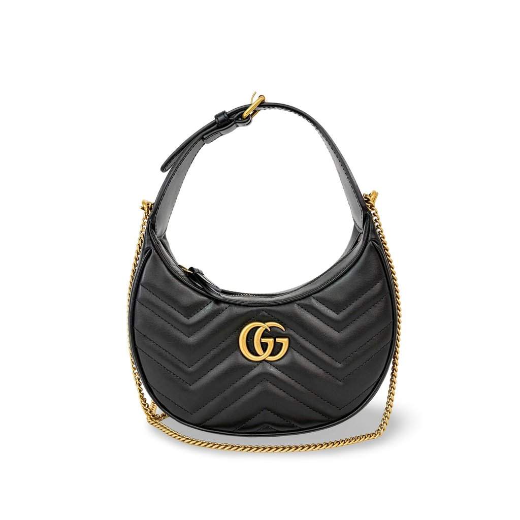 Gucci GG Marmont Half Moon Mini Shoulder Bag Black MultiColor Leather Very good - Front View