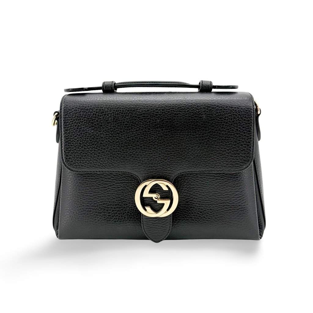 Gucci Interlocking G Medium Top Handle Bag Black Gold Hardware MultiColor Leather Good - Front View