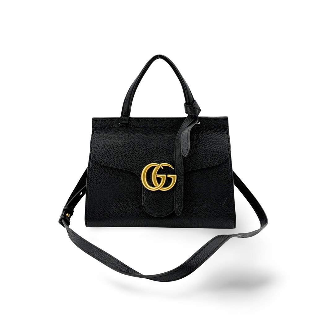 Gucci GG Marmont Small Top Handle Bag Black Black Leather Good - Front View