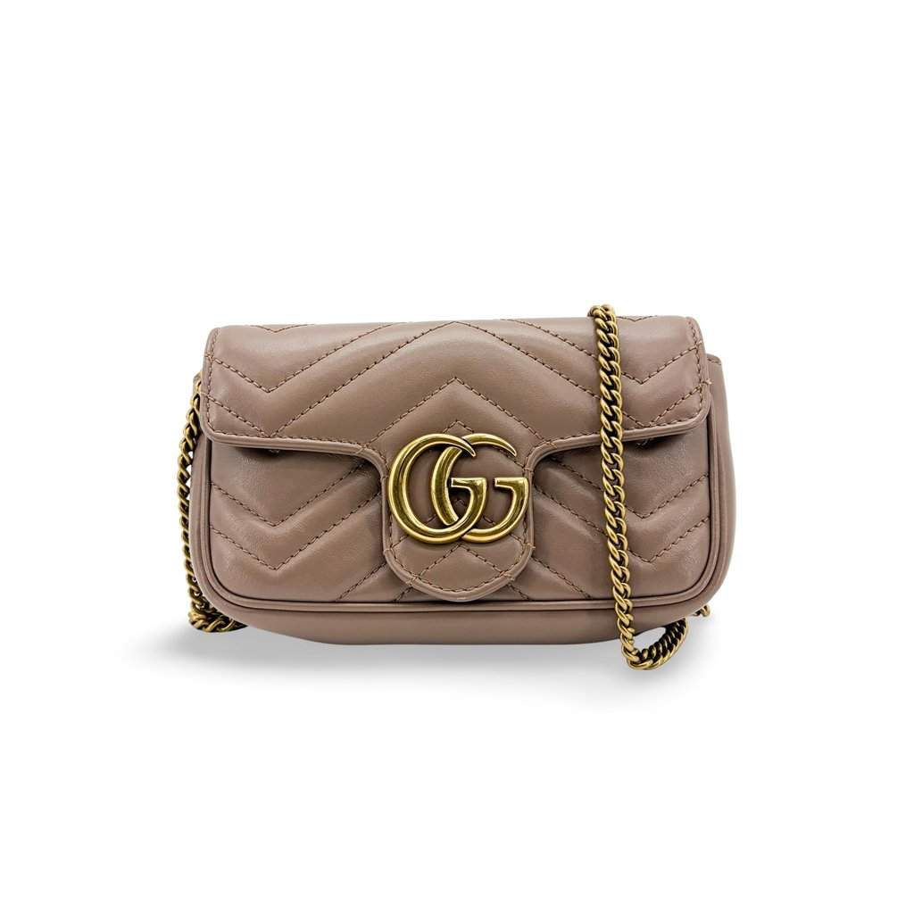 Gucci GG Marmont Super Mini Shoulder Bag Porcelain Rose Beige Leather Very good - Front View