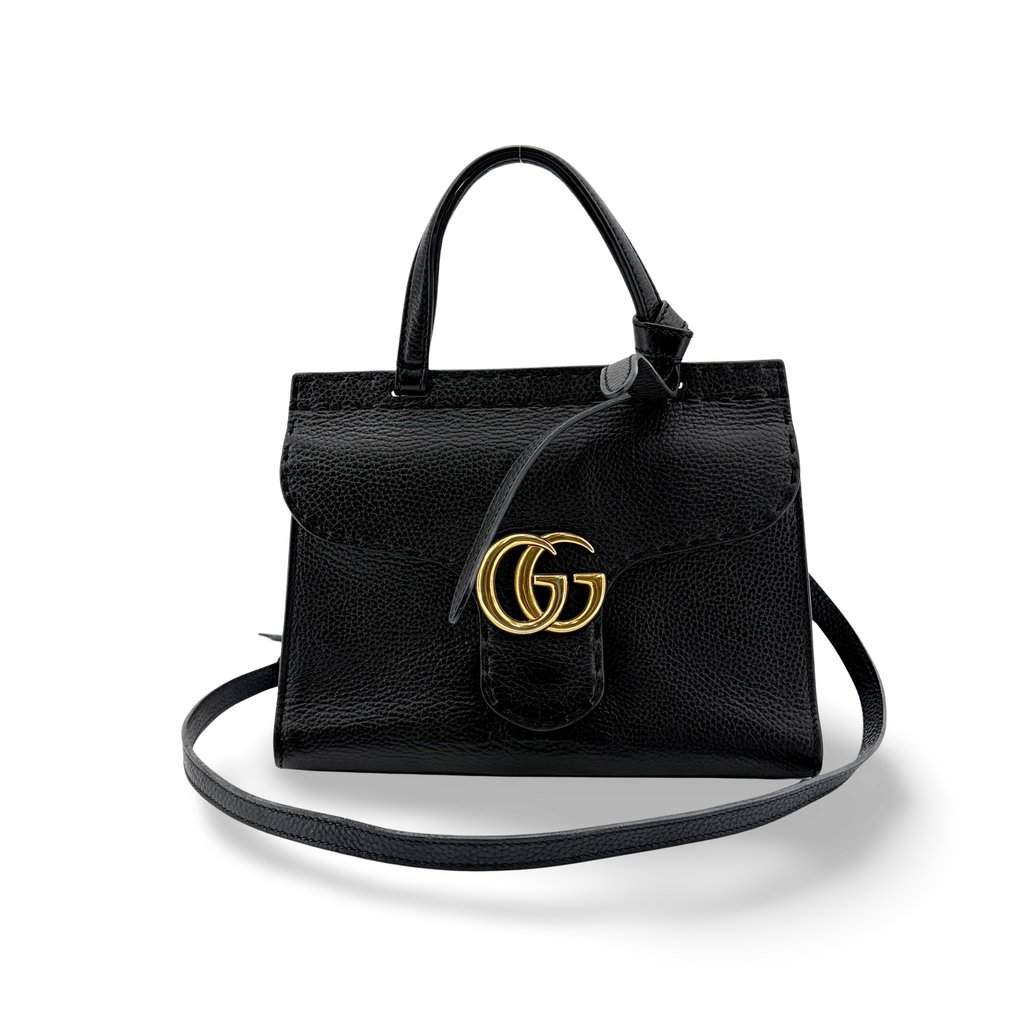 Gucci GG Marmont Small Top Handle Bag Black Black Leather Fair - Front View