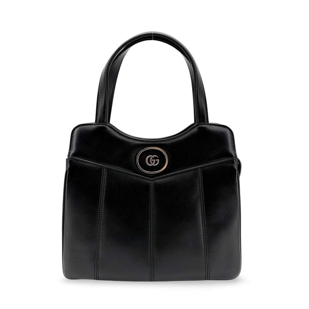 Gucci Vintage Interlocking G Circle Logo Leather Handbag Black Black Leather Very good - Front View
