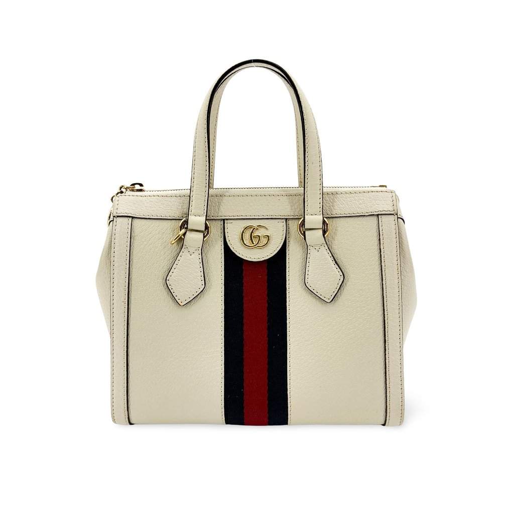 Gucci Ophidia Small Top Handle Bag White Leather Gold Leather Good - Front View