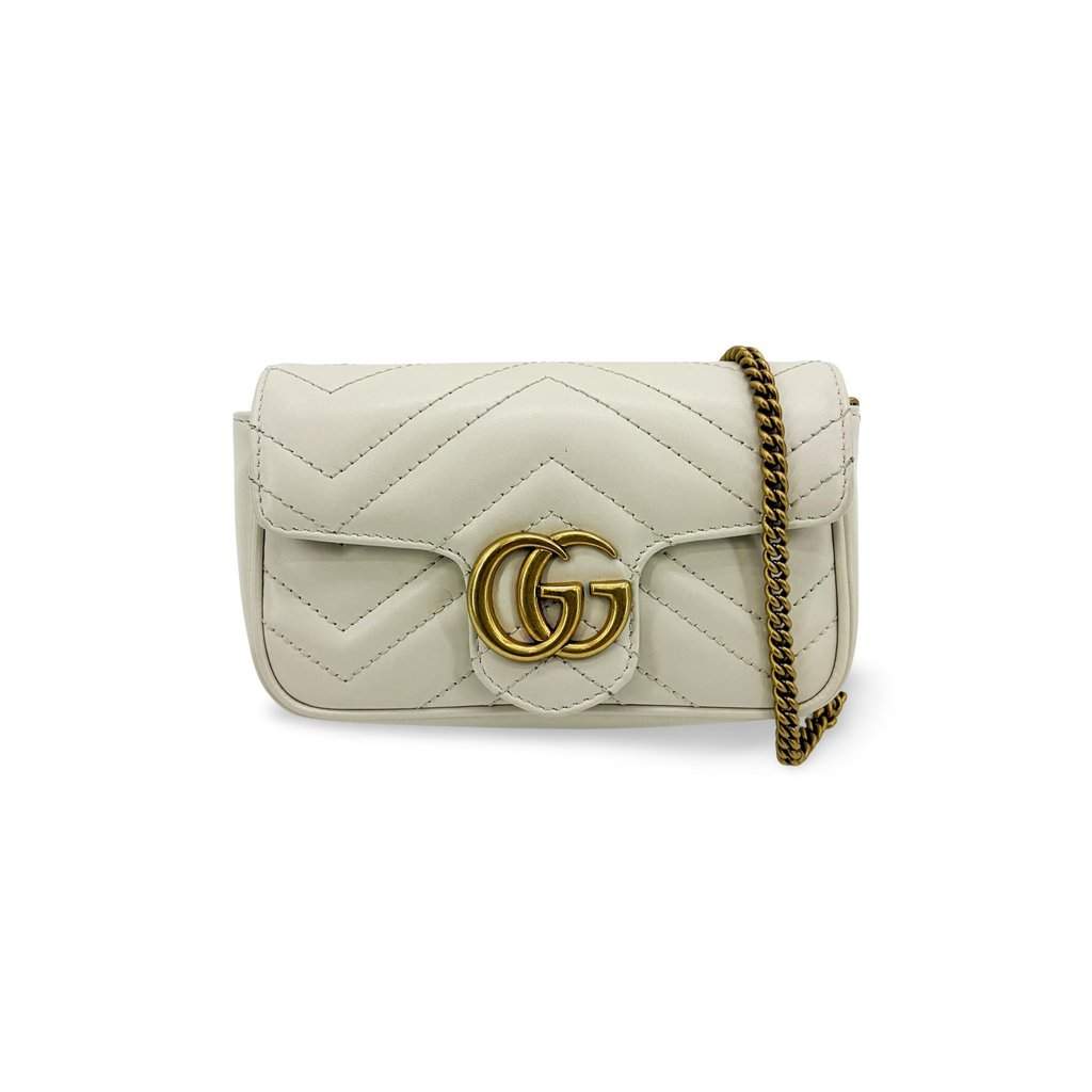 Gucci GG Marmont Matelassé Super Mini Bag White White Leather Good - Front View