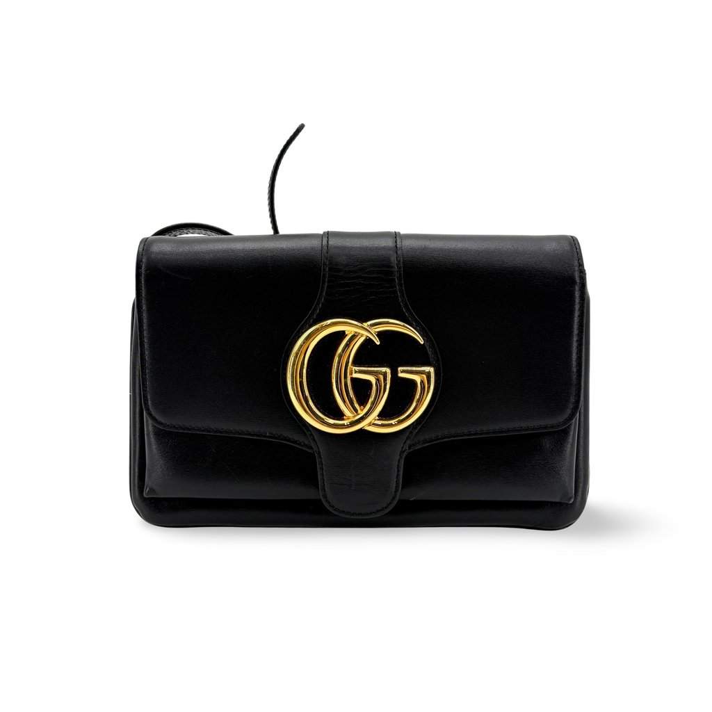 Gucci Blondie Small Shoulder Bag Black with Gold Hardware Black Leather Good - Front View