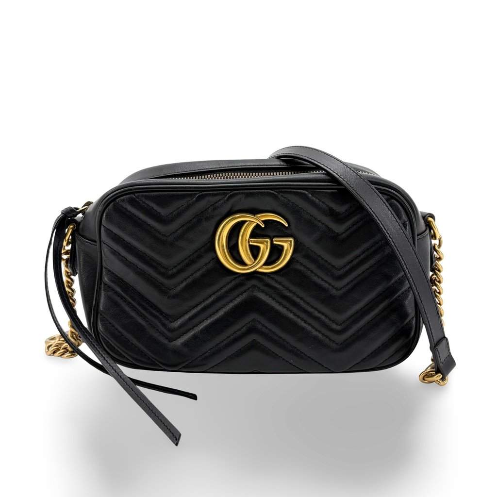 Gucci GG Marmont Matelassé Small Shoulder Bag Black Black Leather Very good - Front View