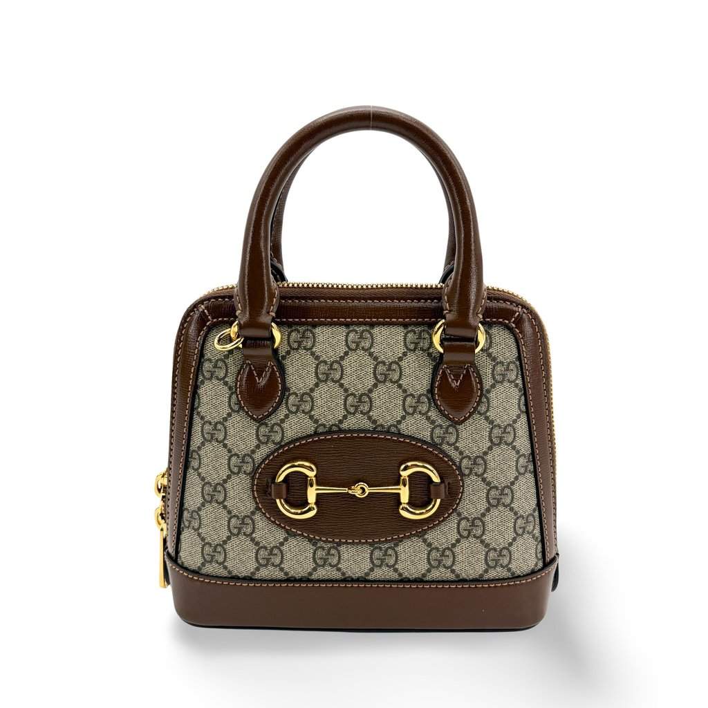 Gucci Horsebit 1955 Mini Top Handle Bag Brown Beige Canvas Very good - Front View