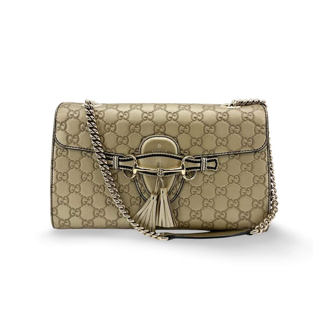Gucci Emily Guccisima Chain Shoulder Bag Gold Gold Leather Very good - Front View