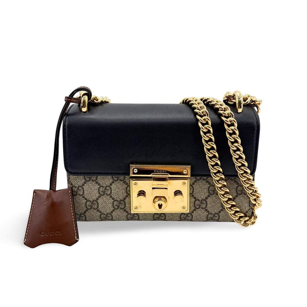 Gucci Padlock GG Small Shoulder Bag Black Beige Canvas Very good - Front View