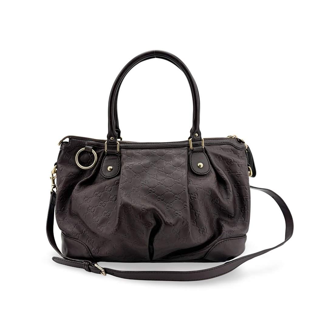 Gucci Guccisima Suki Medium Shoulder Tote Bag Dark Brown Brown Leather Good - Front View