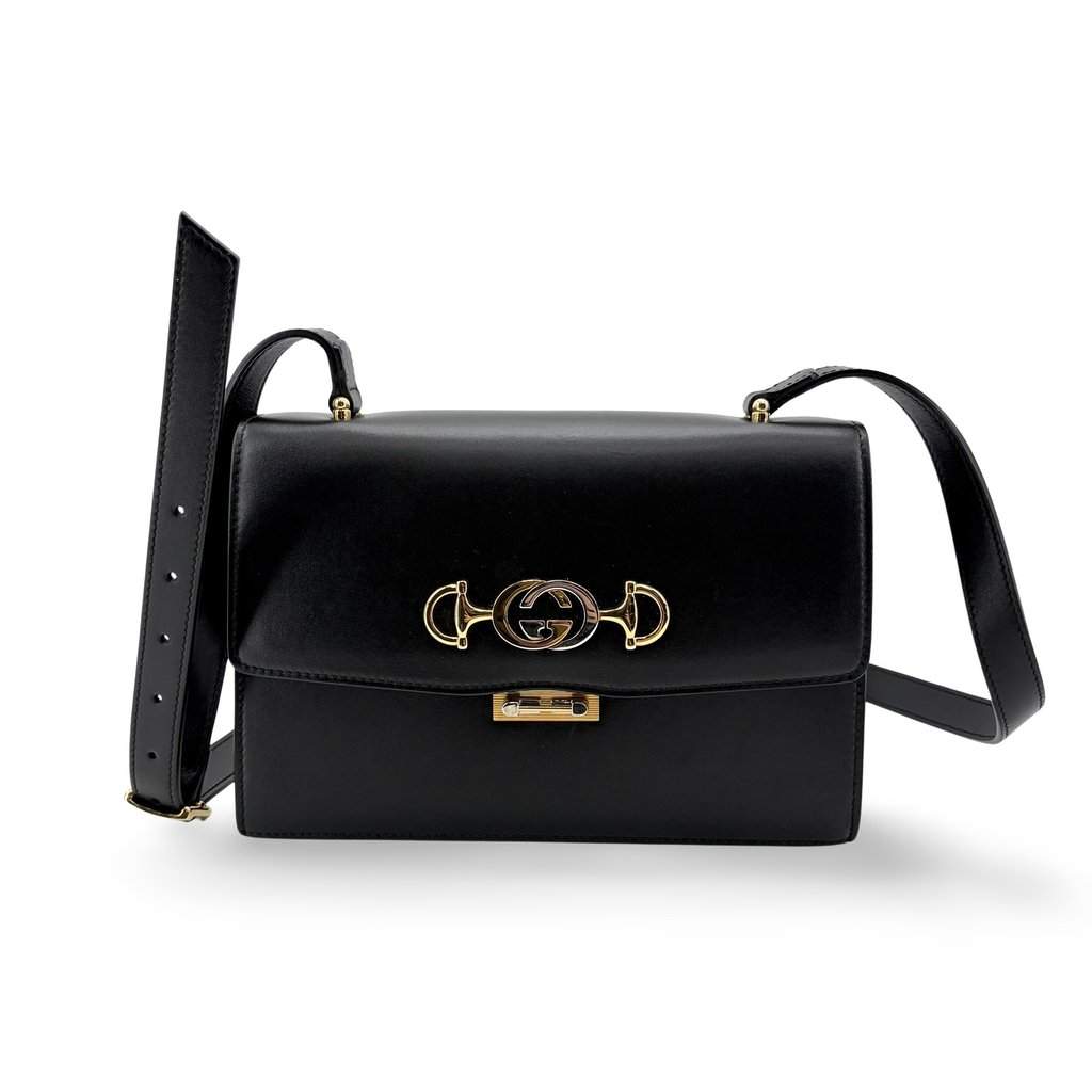 Gucci Zumi Medium Shoulder Bag Black Black Leather Very good - Front View