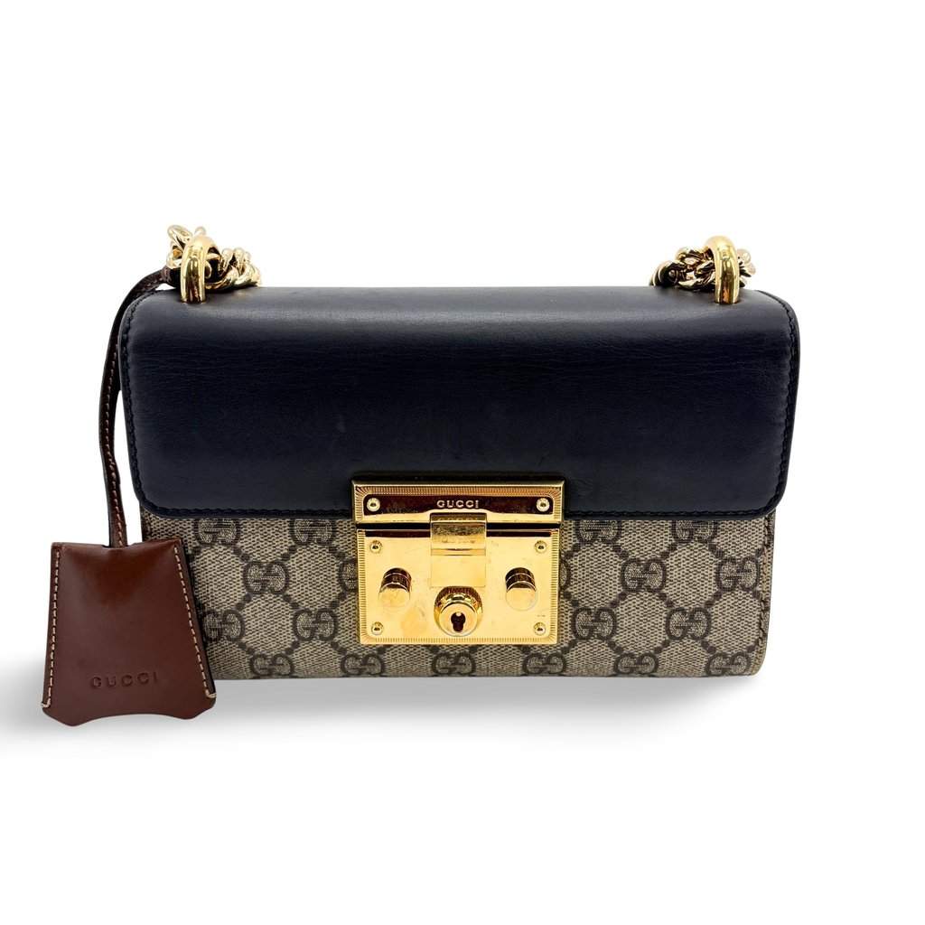 Gucci Padlock Small GG Supreme Shoulder Bag Black Beige Canvas Very good - Front View