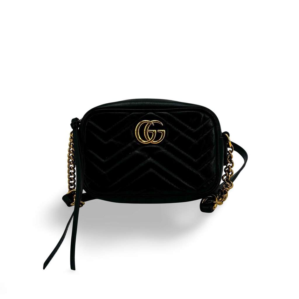 Gucci GG Marmont Small Matelasse Shoulder Bag Black Black Leather Fair - Front View