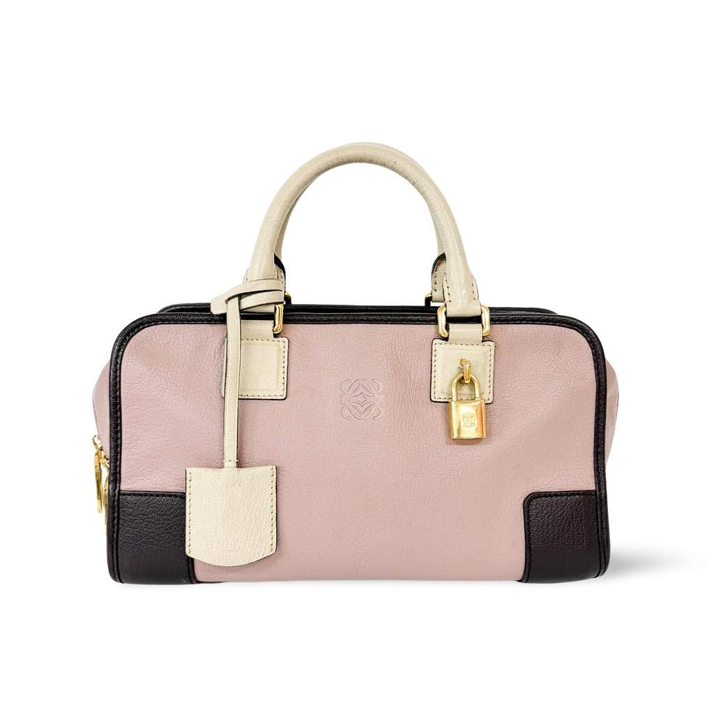 Loewe Amazona 28 Pink Cream Dark Brown MultiColor Leather Good - Front View