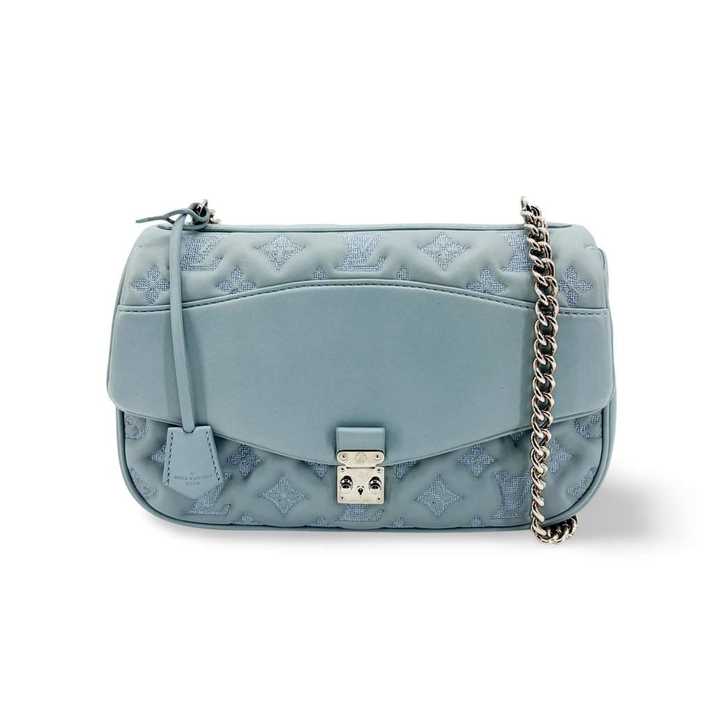 Louis Vuitton Monogram Quilted Marceau Sky Blue Silver Hardware Silver Leather Good - Front View