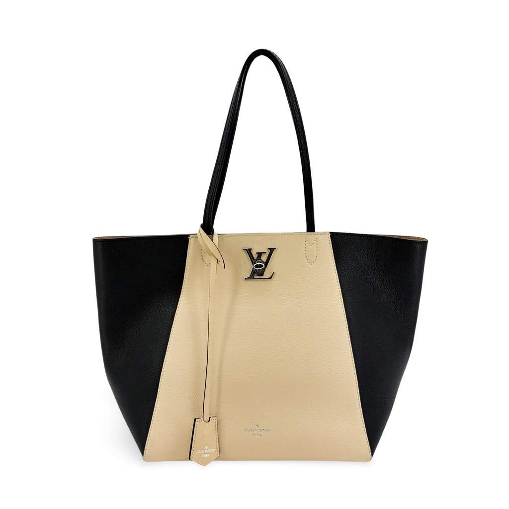 Louis Vuitton Lockme Shopper Black Beige Beige Leather Good - Front View