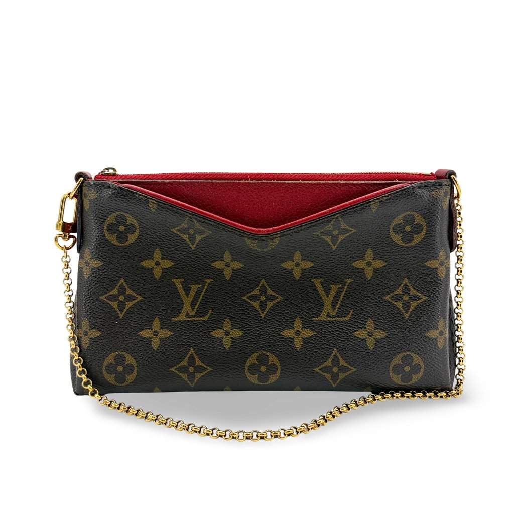Louis Vuitton Monogram Pallas Clutch Series Brown Canvas Good - Front View