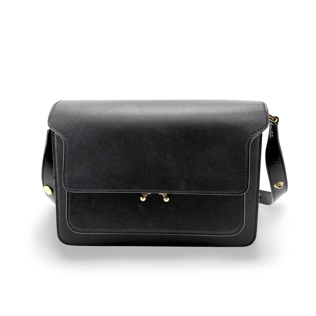 Marni Medium Trunk Bag Saffiano Black Black Leather Good - Front View