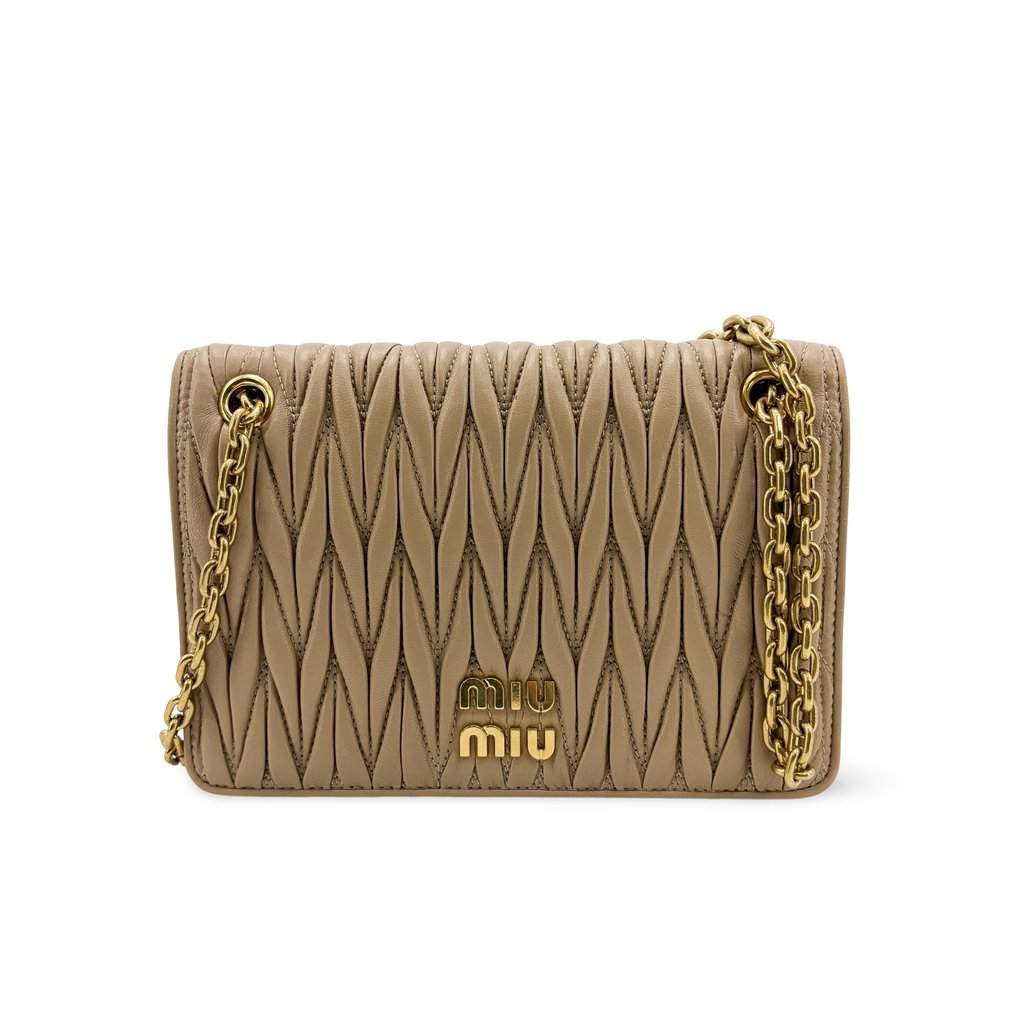 Miu Miu Matelassé Napa Leather Shoulder Bag Oak Beige Leather Very good - Front View