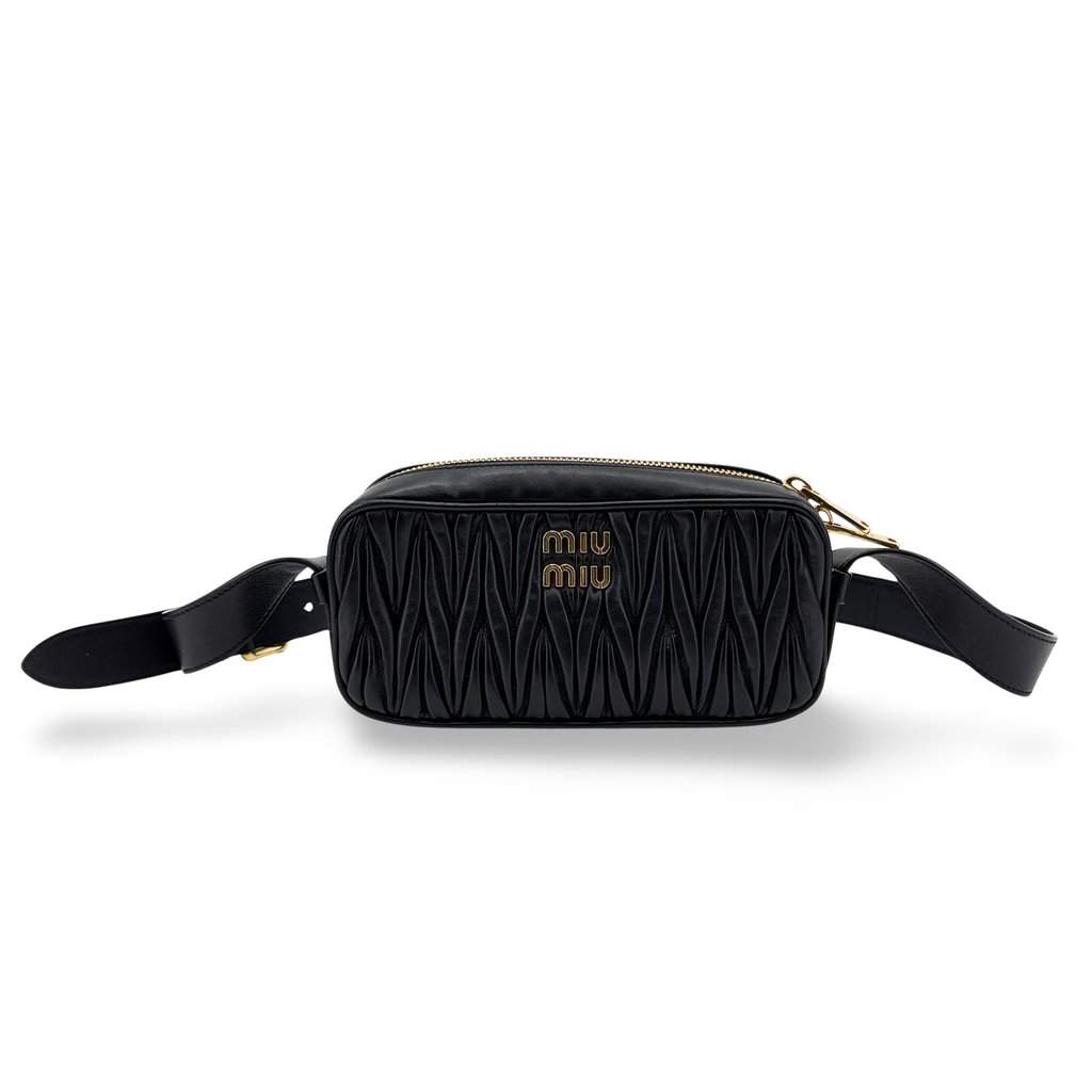 Miu Miu Matelassé Napa Leather Shoulder Bag Black Black Leather Very good - Front View