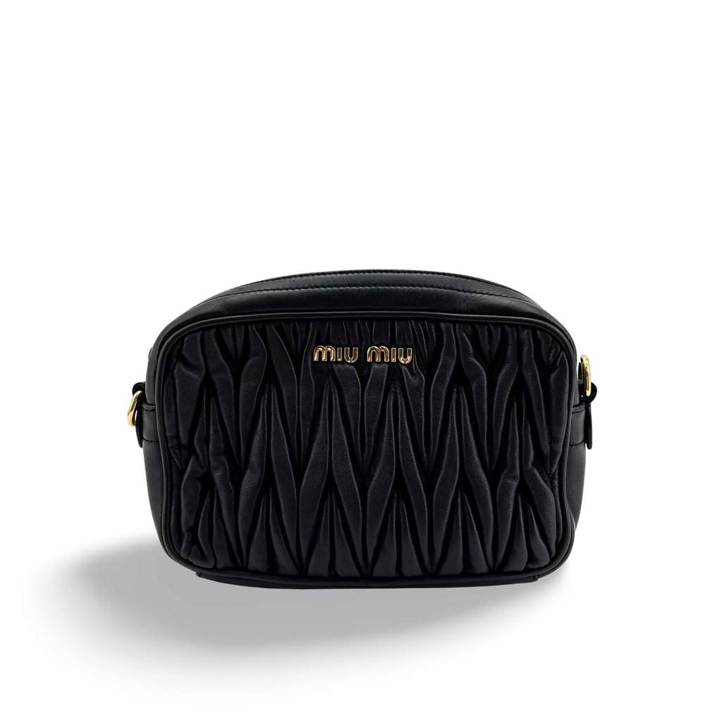 Miu Miu Matelasse Leather Camera Bag Black Black Leather Very good - Front View