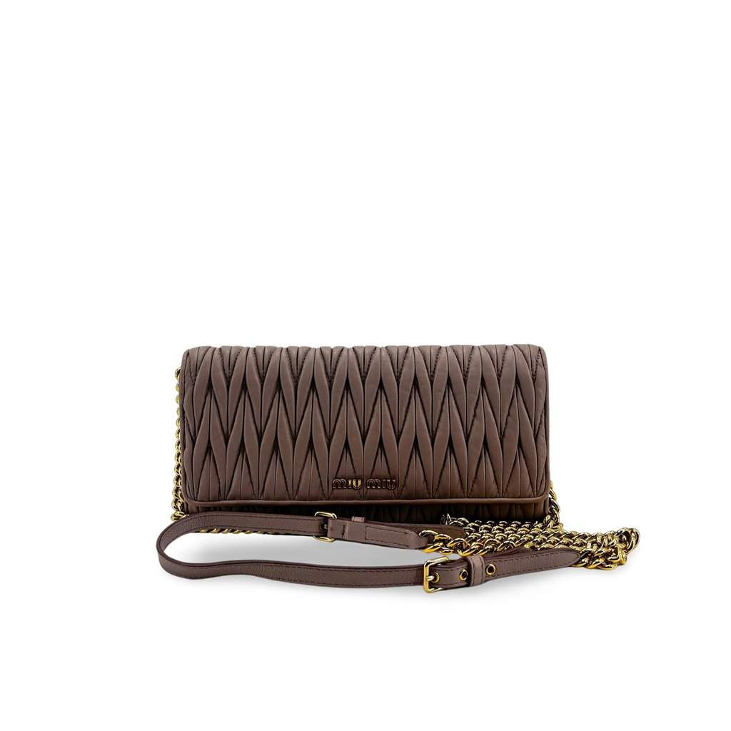 Miu Miu Matelasse Leather Shoulder Bag Brown Brown Leather Good - Front View
