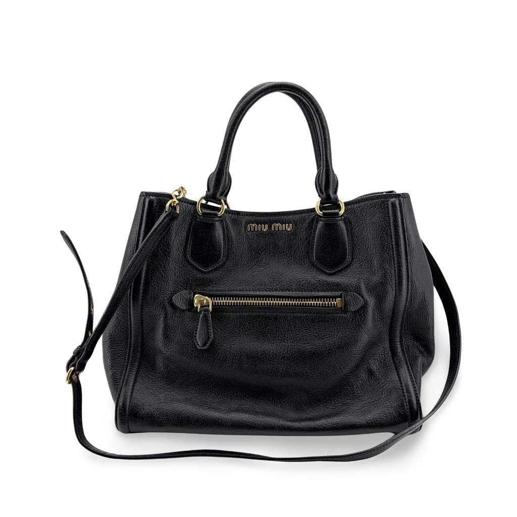 Miu Miu Vitello Phenix 2WAY Tote Bag Black Black Large Leath