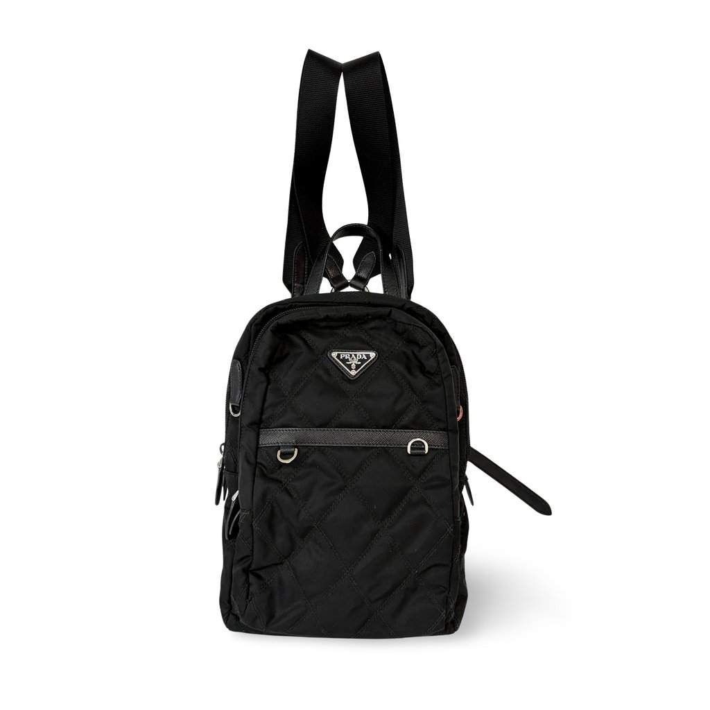 Prada Quilted Nylon Small Backpack Black Black Polyamide Good - Front View