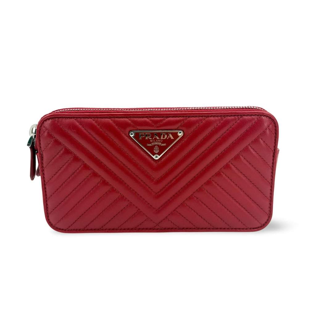 Prada Quilted Napa Leather Pouch Red MultiColor Leather Very good - Front View